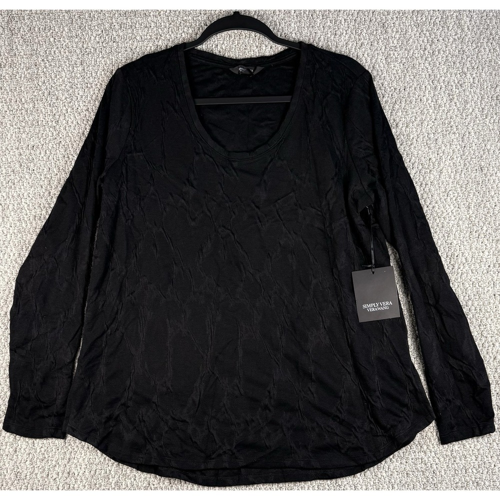 Simply Vera Vera Wang Textured Knit Top Womens L Black Long Sleeve NWT